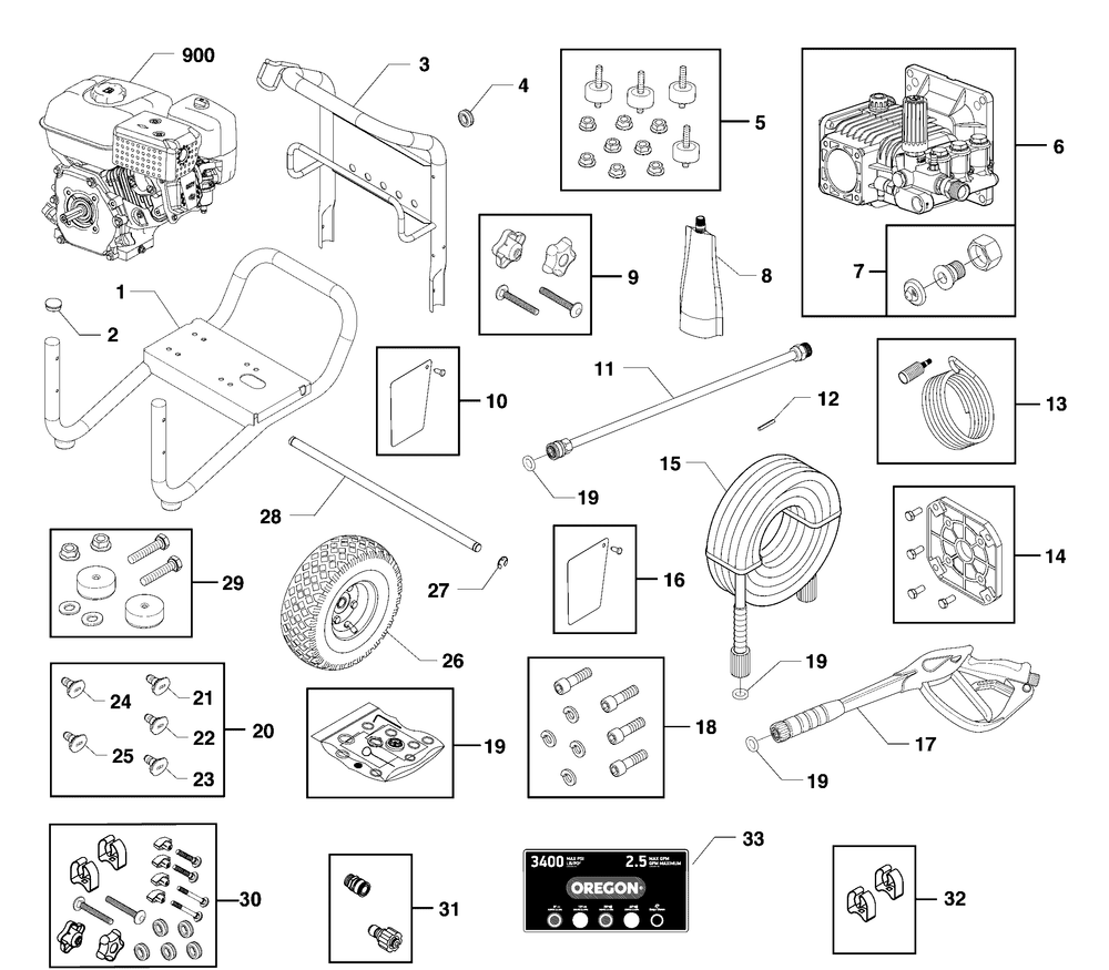 Main Unit Diagram and Parts List for 020821-00  Briggs and Stratton Pressure Washer